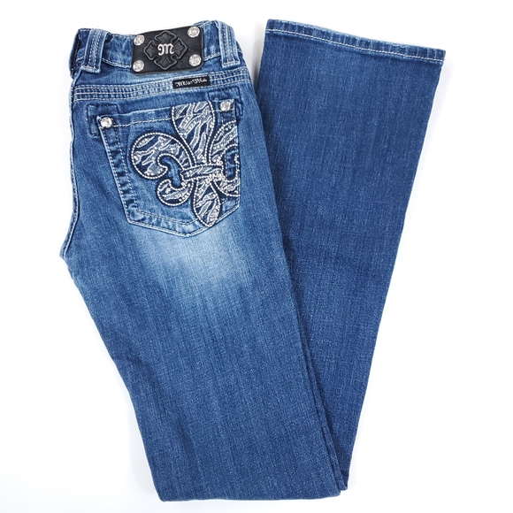 Miss Me Denim - Women's Miss Me Boot Cut Jeans Size 27 Mid-Rise Rhinestone